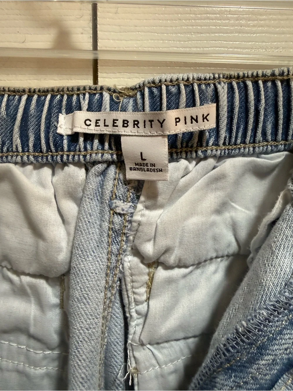 Light Wash Wide Leg Drawstring Junior L Jeans